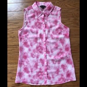 Willi Smith Pink White Tie Dye Button Up Blouse S